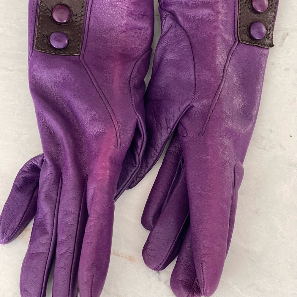 PIUMELLI Milano Retro Purple & Brown Cashmere Lined Leather Gloves, Size 7/Small - Picture 15 of 16